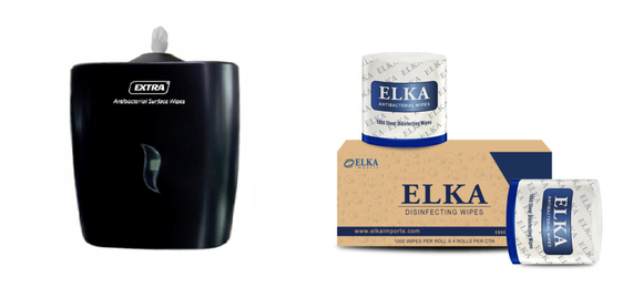 Elka Antibacterial Wipe Black Dispenser & 1000 Sheet Antibacterial Wipes Bundle