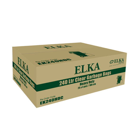 Elka 240L Clear Heavy Duty Garbage Bag Carton of 100 (Roll)