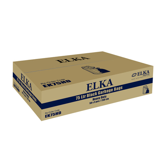 Elka 75L Heavy Duty Garbage Bags Carton of 250 (Roll)