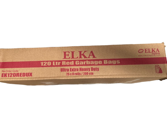 ELKA 120L Ultra Extra Heavy Duty Red Garbage Bags Carton of 200