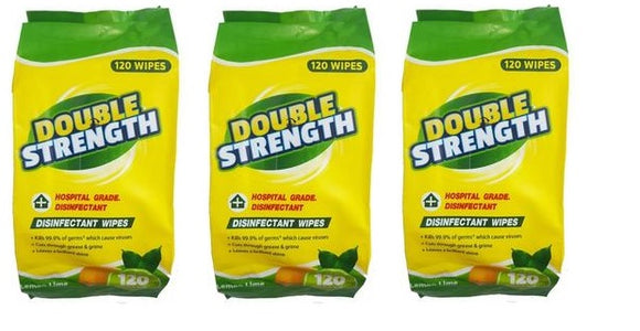 Double Strength Disinfectant Wipes 120 Wipes x 3 Packs